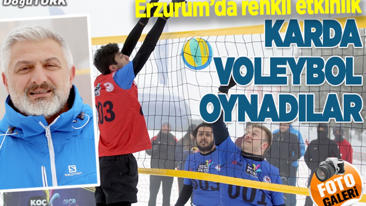 Kar üstündeki voleybol maçı, renkli görüntüler oluşturdu