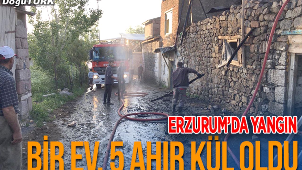 Erzurum'da bir ev, 5 ahır kül oldu