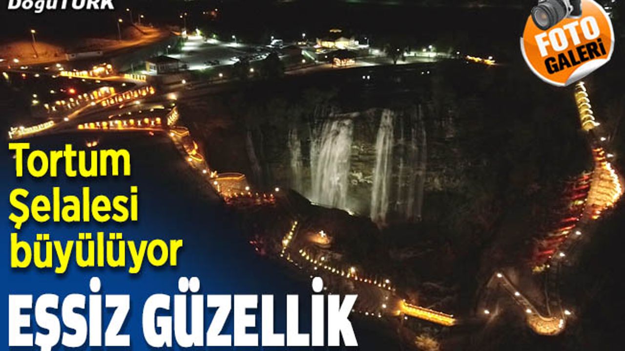 Erzurum'da ışıklandırması yapılan Tortum Şelalesi eşsiz güzelliğe büründü