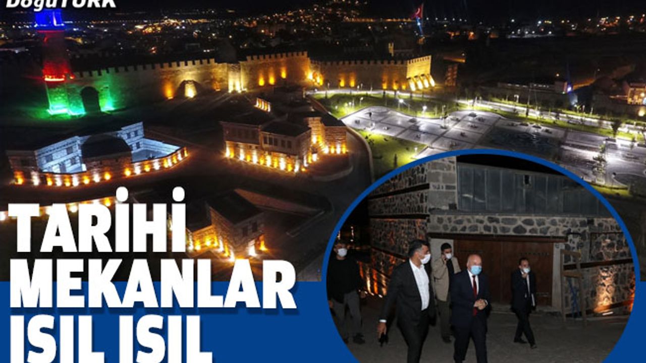 Erzurum'un tarihi mekanları gece ışıklandırma sistemiyle renklendi