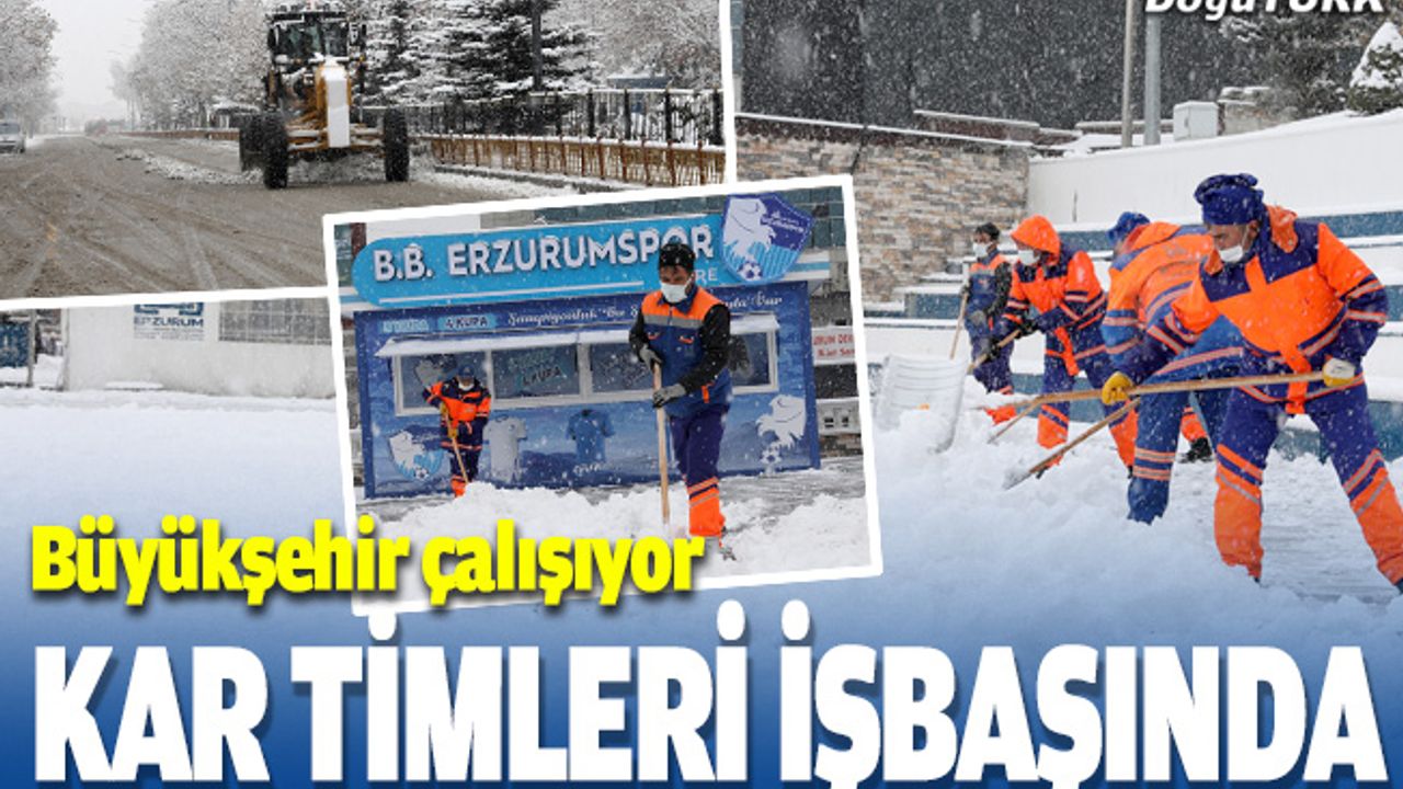 Erzurum'da kar timleri iş başında