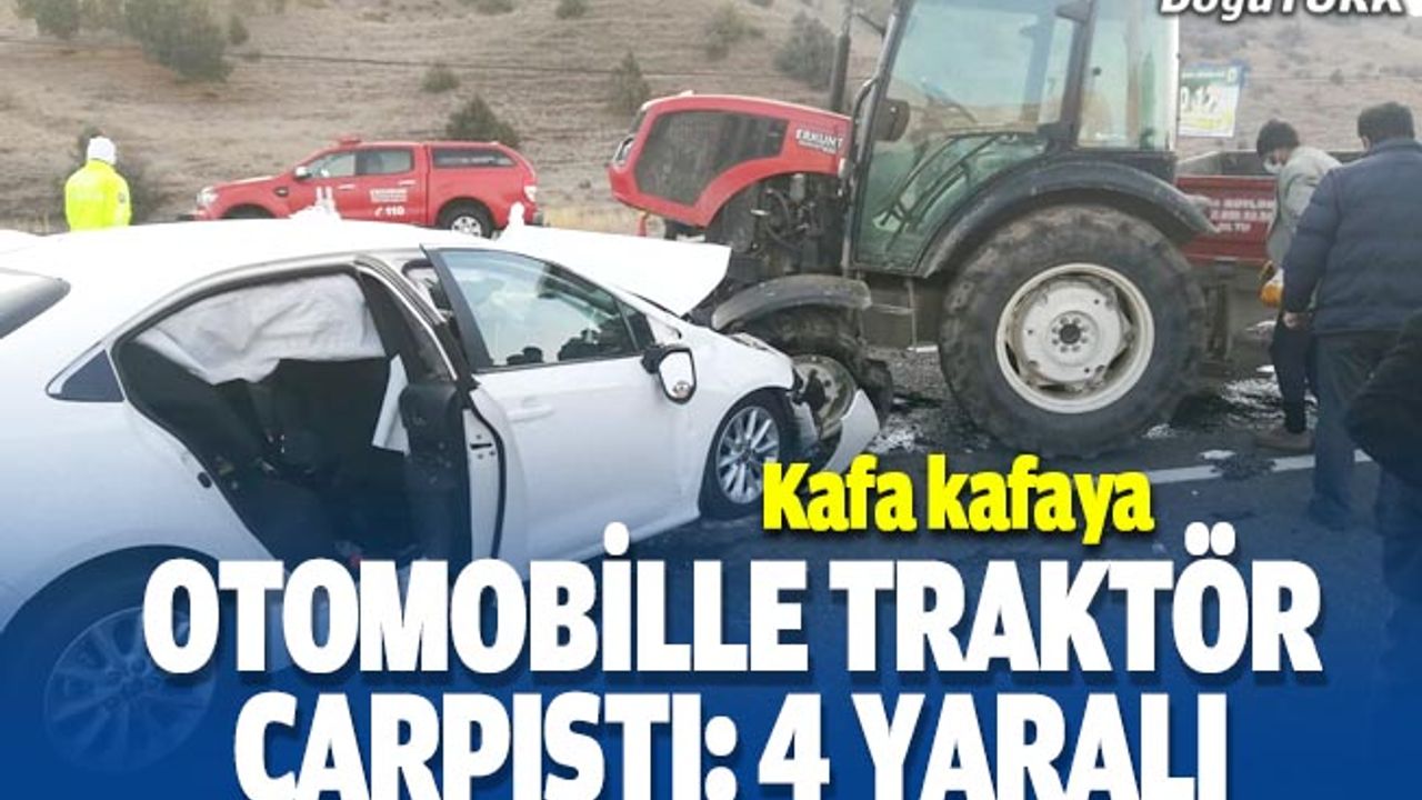 Erzurum'da otomobille traktör çarpıştı: 4 yaralı