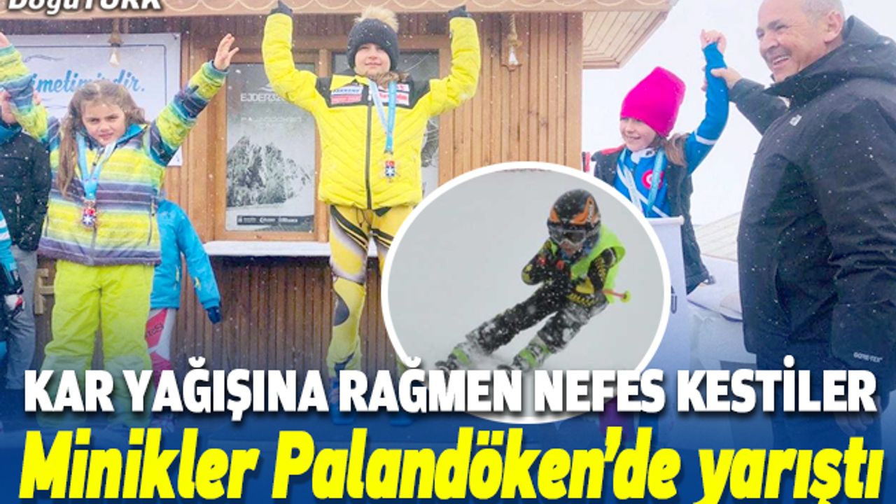 Minik kayakçılar Palandöken'de kar yağışı altında yarıştı