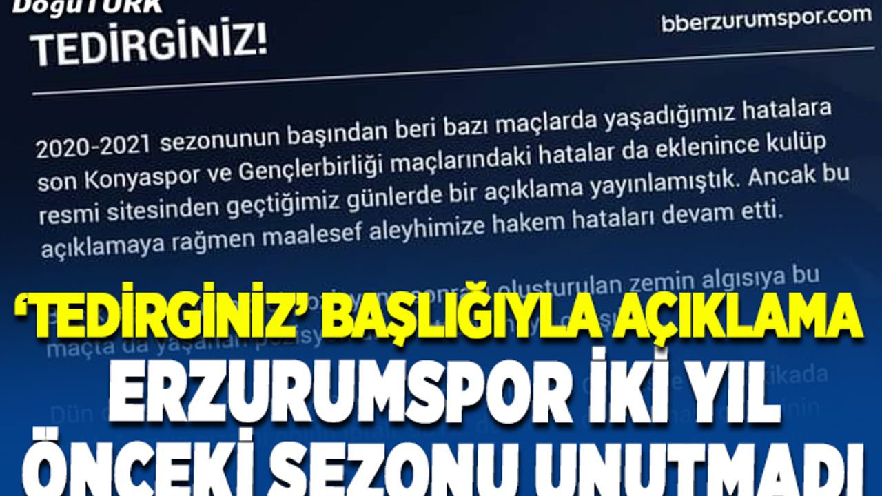 BB Erzurumspor Kulübünden hakem hatalarıyla ilgili açıklama…