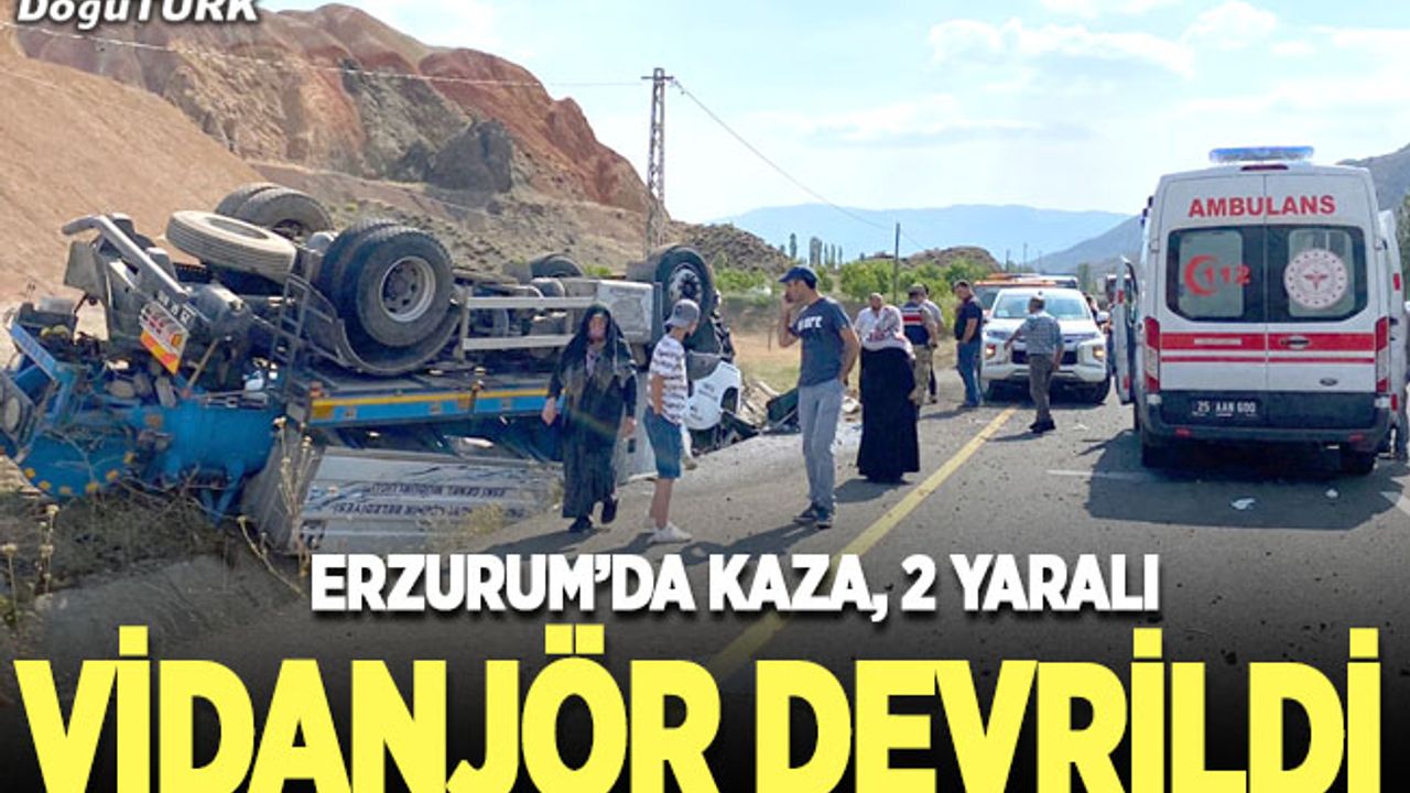 Erzurum'da vidanjör şarampole devrildi: 2 yaralı