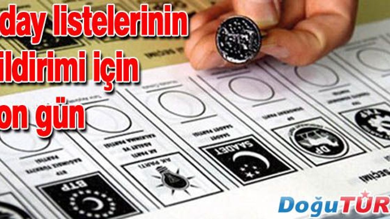 ADAY LİSTELERİNİN BİLDİRİMİ İÇİN SON GÜN