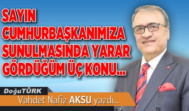 SAYIN CUMHURBAŞKANIMIZA SUNULMASINDA YARAR GÖRDÜĞÜM ÜÇ KONU…
