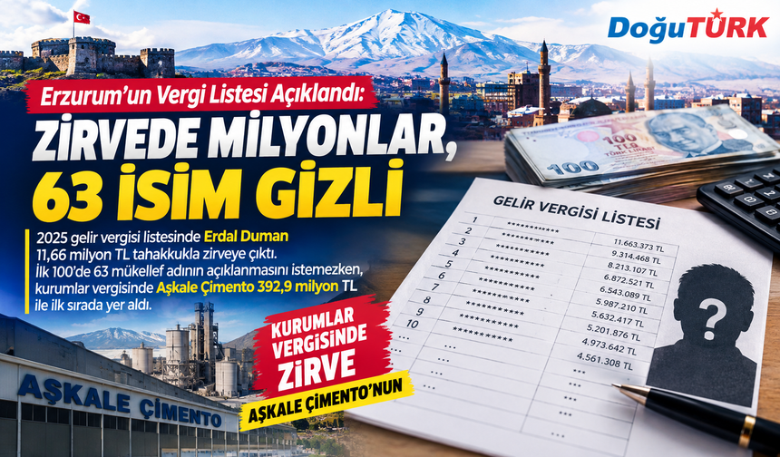 Erzurum’un vergi şampiyonları belli oldu; 63 isim gizlendi